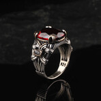 925 Sterling Silver Garnet Stone Men's Ring V2 // Silver + Red (10)