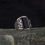 925 Sterling Silver Black Onyx Stone Men's Ring // Silver + Black (8.5)