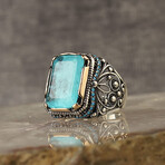 925 Sterling Silver Paraiba Tourmaline Stone Men's Ring // Silver + Blue (7)