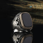 925 Sterling Silver Black Onyx Stone Eagle Men's Ring // Silver + Black (8.5)