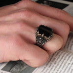 925 Sterling Silver Onyx Stone Ring // Silver + Black (6.5)