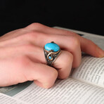 925 Sterling Silver Snake Details Turquoise Stone Men's Ring // Silver + Blue (7.5)