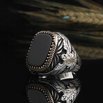 925 Sterling Silver Black Onyx Stone Eagle Men's Ring // Silver + Black (8.5)