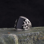 925 Sterling Silver Black Onyx Stone Men's Ring // Silver + Black (9)