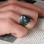 925 Sterling Silver Aquamarine Stone Men's Ring // Silver + Mavi (8)