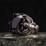 925 Sterling Silver Zircon Stone Eagle Details Men's Ring // Silver + Black (7.5)