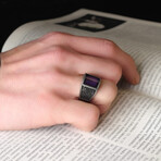 925 Sterling Silver Amethyst Stone Men's Ring // Purple + Black (7)