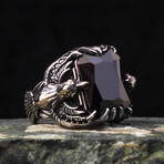 925 Sterling Silver Zircon Stone Eagle Details Men's Ring // Silver + Black (8.5)