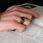 925 Sterling Silver Garnet Stone Men Silver Ring // Red + Brown + Black (8.5)