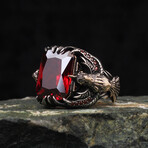 925 Sterling Silver Garnet Stone Eagle Details Men's Ring // Silver + Red (9)