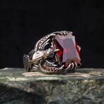 925 Sterling Silver Garnet Stone Eagle Details Men's Ring // Silver + Red (8)