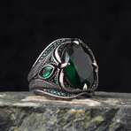 925 Sterling Silver Emerald Stone Men's Ring // Silver + Green (7)