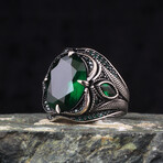 925 Sterling Silver Emerald Stone Men's Ring // Silver + Green (7)