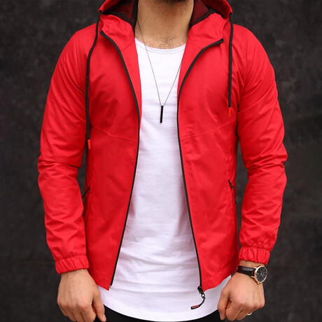 Wind Resistant + Waterproof Raincoat // Red (L)