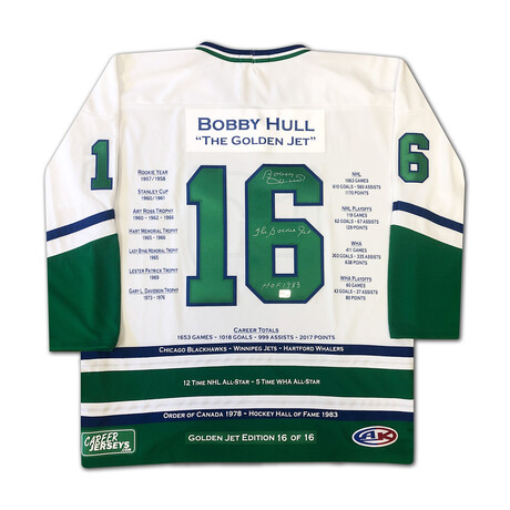 Bobby Hull // Autographed White Hartford Whalers Career Jersey // Limited Edition 16/16