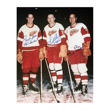 Howe, Abel, & Lindsay // Autographed 8x10 Photo // Detroit Red Wings