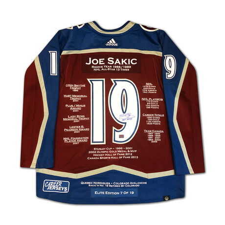 Joe Sakic // Autographed Elite Edition Colorado Avalanche Career Jersey // Limited Edition of 19