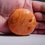 Genuine Polished Peach Opal Palm Stone With Velvet Pouch