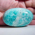 Genuine Polished Amazonite Palm Stone With Velvet Pouch (Large)