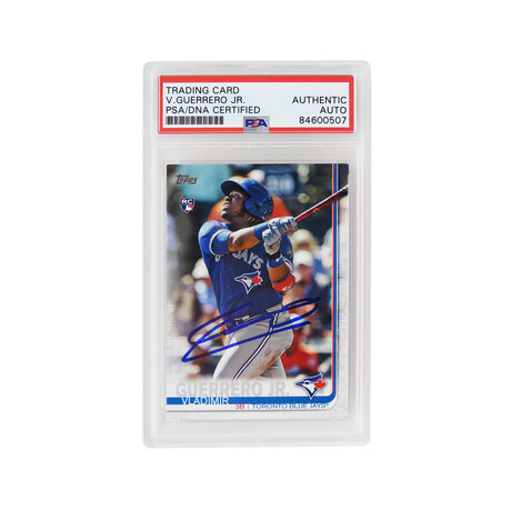 Vladimir Guerrero Jr // Signed Toronto Blue Jays 2019 Topps Series 2 Rookie Baseball Trading Card (No #) (PSA/DNA Encapsulated)