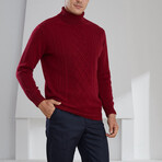 Cable Knit Turtleneck Cashmere Sweater // Red (XL)
