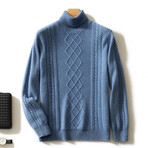 Cable Knit Turtleneck Cashmere Sweater // Light Blue (XL)