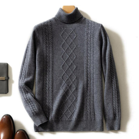 Cable Knit Turtleneck Cashmere Sweater // Gray (XS)