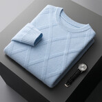 Diamond Pattern Crewneck Cashmere Sweater // Light Blue (XL)