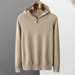 Zip-Hooded Neck Cashmere Sweater // Beige (2XL)
