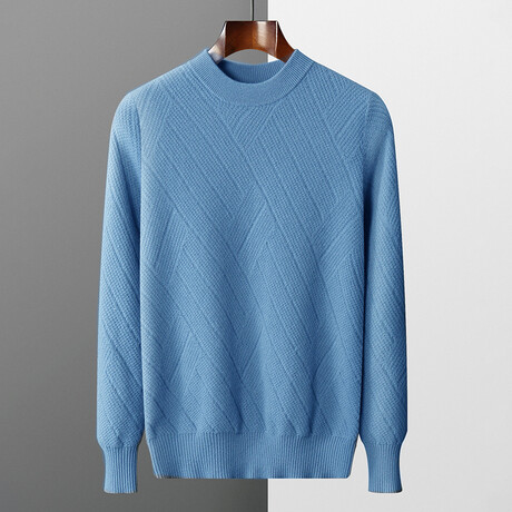Zig Zag Pattern Crewneck Cashmere Sweater // Light Blue (S)