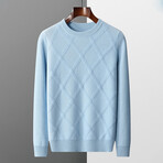 Diamond Pattern Crewneck Cashmere Sweater // Light Blue (M)