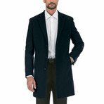 Wool Blend Breasted Top Coat // Navy (38S)