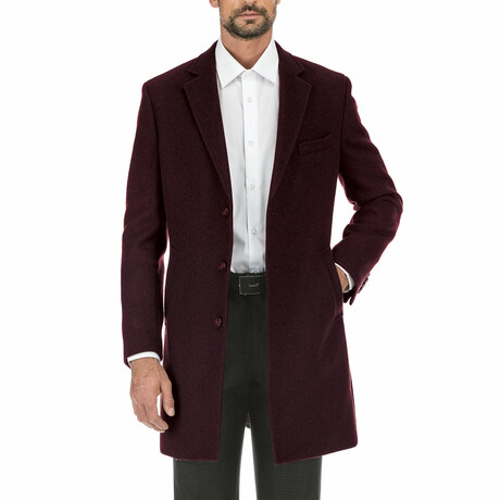 Wool Blend Breasted Top Coat // Burgundy (38S)