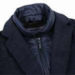 Wool Blend Breasted Top Coat BIB // Gray + Blue (42L)