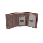Hunter Leather Tri-Fold Wallet with Center Flap I.D. Window // Brown