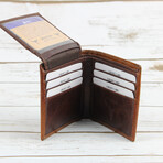 Tooled Leather Men's Top Flap Bi-Fold Wallet // Tan