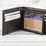 Tooled Leather Men's Bi-Fold Center Flap Wallet // Brown