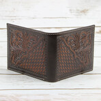 Tooled Leather Men's Bi-Fold Center Flap Wallet // Brown