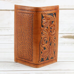 Tooled Leather Men's Long Wallet // Tan