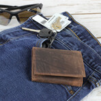 Hunter Leather Tri-Fold Wallet with Center I.D. Window // Brown