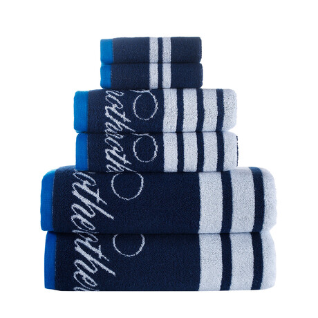 Nautical Blanket Stripe Towel Set // Set of 6 (White)