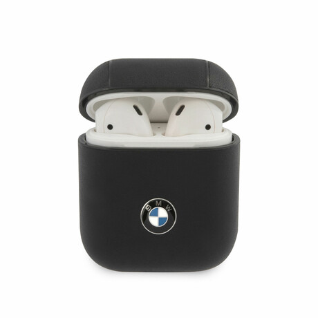 Airpods 1 & 2 Case // PU Leather // Carbon Effect With Signature Metal Logo // Black