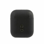 Airpods 1 & 2 Case // PU Leather // Carbon Effect With Signature Metal Logo // Black