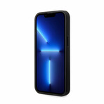 M Collection // Quilted Vegan Leather iPhone Case // Hot Stamped Tricolor Stripe + Metal Logos // Gray (iPhone 14)