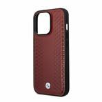 Leather Signature Collection // Genuine Leather iPhone Case // Diamond Hot Stamp Pattern // Red (iPhone 14)