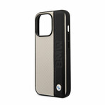 Leather Signature Collection // Genuine Leather iPhone Case // Textured + Big Logo Stripe // Beige (iPhone 14)