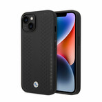 Leather Signature Collection // Genuine Leather iPhone Case // Diamond Hot Stamp Pattern // Black (iPhone 14)