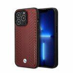 Leather Signature Collection // Genuine Leather iPhone Case // Diamond Hot Stamp Pattern // Red (iPhone 14)