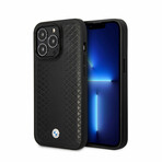 Leather Signature Collection // Genuine Leather iPhone Case // Diamond Hot Stamp Pattern // Black (iPhone 14)