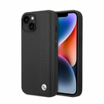 Leather Signature Collection // Genuine Leather iPhone Case // Textured + Big Logo Stripe // Black (iPhone 14)